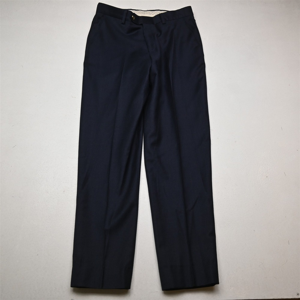 Vtg Barry Bricken 30x32 Navy Blue Wool Flat Front Straight Dress Mens Pants‎